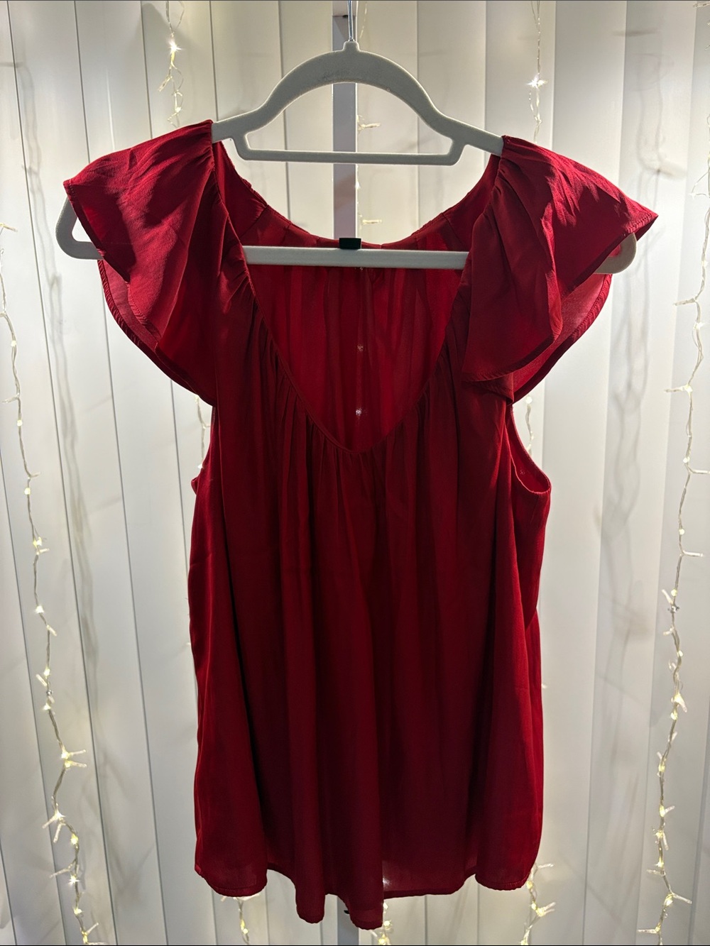 Ann Taylor red flutter ruffle sleeve lined v neck shirt.   #7